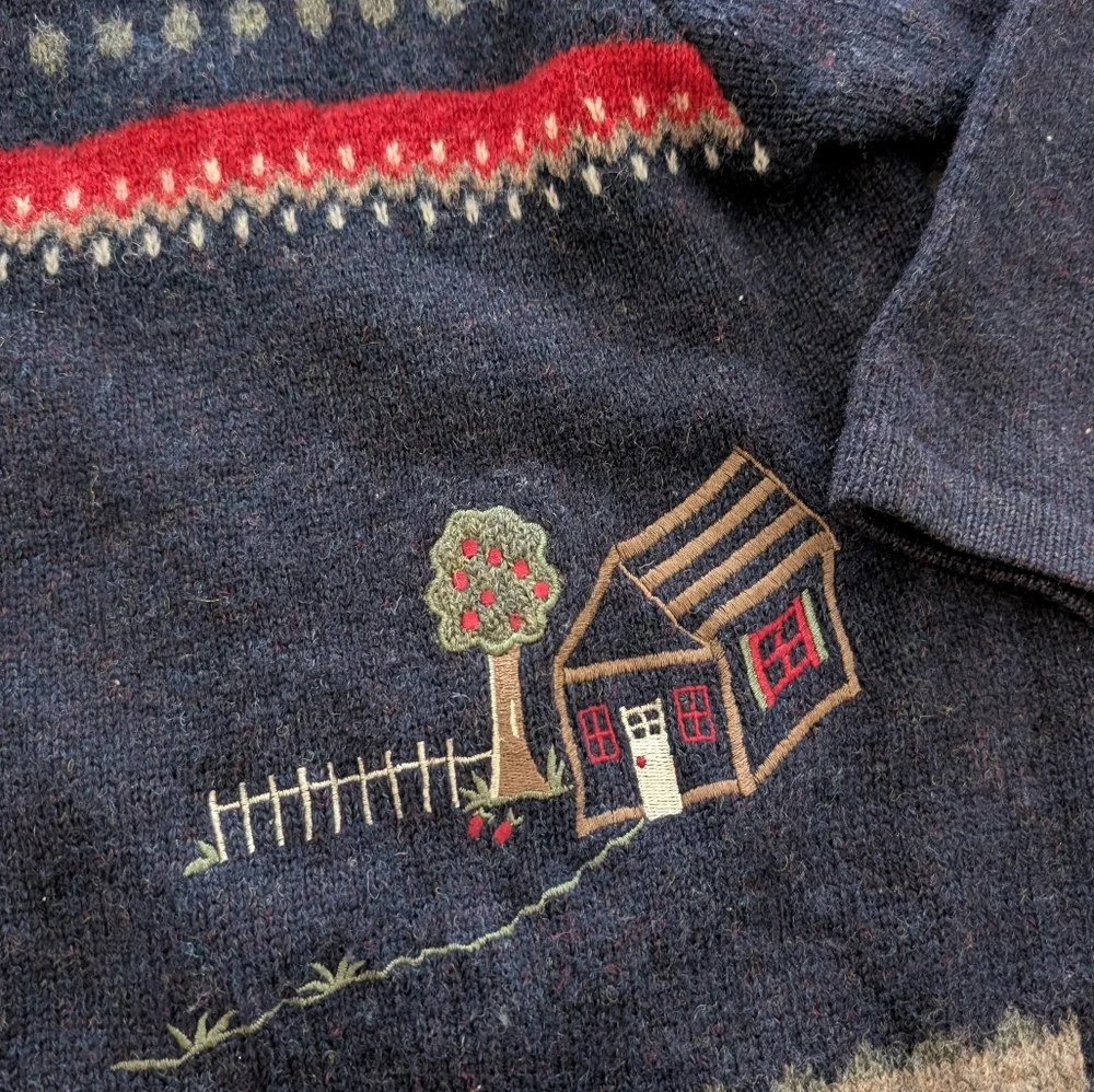 Novelty Pure Wool Grandma Cardigan Knit Sweater - Picture 3 of 5